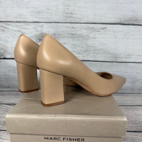 Mark Fisher Zala Block Heel Pointy Toe Pump Light Natural Tone Leather Sz 7.5 - Picture 4 of 9